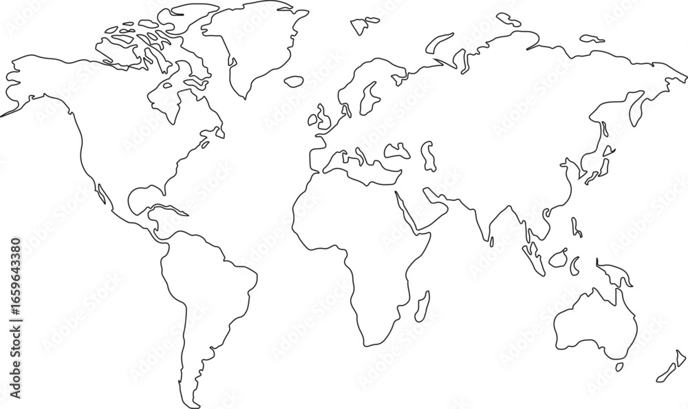 world map line art drawing design vector illustration isolated on ...