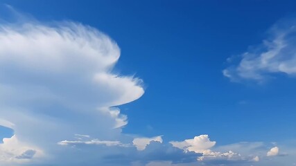 Wall Mural - A majestic wind-swept cumulonimbus cloud formation against a vast, clear blue sky on a sunny day.
