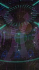 Wall Mural - animation of blurred traffic lights over processing circle and dark space