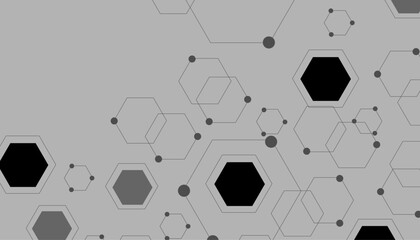 Abstract gray background with 3D black hexagons. Digital future technology concept. Scientific, technological molecular medical background. hexagon DNA network. hexagon, honeycomb, hexagonal