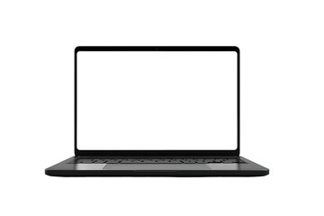 Sleek laptop with black screen, keyboard visible, set against deep black background