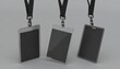© Cheiraa - Three blank ID badges hanging from black lanyards, displayed against a plain grey background.