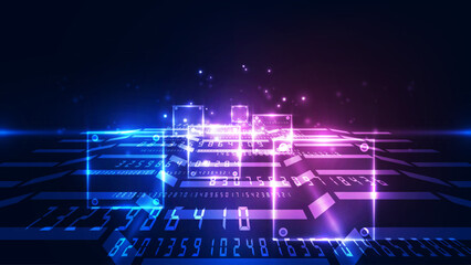 Futuristic Digital Data Flow Background with Glowing Binary Numbers and Neon Light Effects