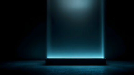 Wall Mural - Empty product stand with blue edge lighting in a minimalist high  studio scene  long title Sleek modern empty product stand showcased in a minimalist