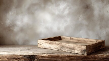 Wall Mural - wooden display tray under soft daylight with neutral background