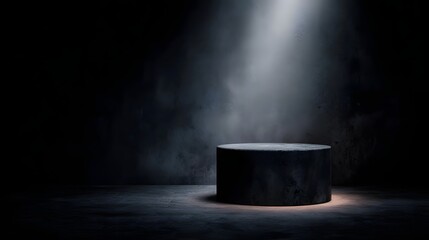 Wall Mural - Minimal dark scene with glowing edge pedestal and sharp spotlight