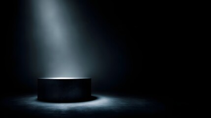 Wall Mural - minimalist dark scene with glowing edge pedestal and soft spotlight