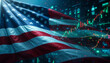 © แสงชัย เติมงาม - American Flag & Stock Market : A dynamic composition of the American flag waving proudly, superimposed with an intricate visualization of the stock market, a symbol of American economic strength.