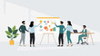 © ahmad - Collaborative team presenting ideas on a whiteboard with charts and lightbulbs