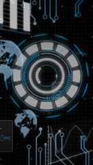 Wall Mural - processing data with futuristic graphs and world map over digital interface animation