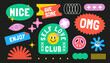 © oksanagrytsyuk - Retro Y2K vector set with funky stickers patches and labels, groovy trendy graphics inspired by Gen Z and Millennials, self love club style, perfect for fashionable and creative design projects