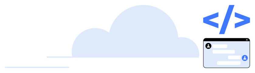 Cloud in the background symbolizing storage, coding bracket, and file-sharing elements. Ideal for cloud computing, coding, file sharing, teamwork, technology, software development simple landing