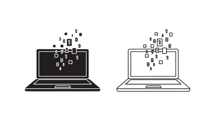 Laptop with binary code data flow