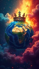 Wall Mural - Majestic Crown on Global Orb Vibrant Transformation, Power, Sovereignty
