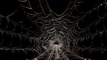 Shimmering Dew on Intricate Web Structure in Darkness
