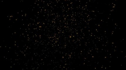 Wall Mural - Abstract animation loop glow gold stars particles flow up on black background. 4K 3D seamless looping gold bokeh particles dust fly in the air.