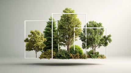 A beautiful arrangement of diverse trees framed in a modern style.