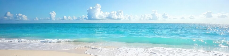 Wall Mural - Serene ocean vista, a tranquil haven of calm blue waters, gentle waves lapping a pristine shore Perfect escape, idyllic seascape, peaceful retreat , ocean view, shore, waves