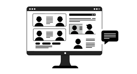 Online communication interface on computer monitor with chat bubbles