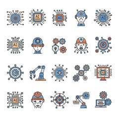 set of vector icons for web design AI theme