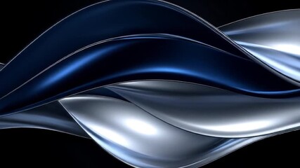 Abstract Metallic Waves: Dynamic Flow of Blue and Silver Forms