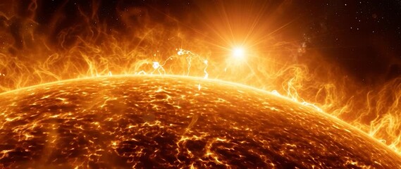 Wall Mural - powerful solar flares on the sun's surface