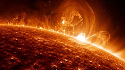 Wall Mural - powerful solar flares on the sun's surface