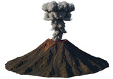 Active volcano mountain peak isolated on white or transparent background. PNG