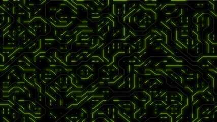 Wall Mural - Animated Futuristic Neon Green Circuit Board Technology Background with Alpha Transparency