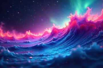 Wall Mural - Abstract close-up shot of vibrant, flowing energy waves, resembling a dynamic, colorful aurora borealis Perfect for concepts of power, motion, and cosmic energy , physics, flowing, pattern