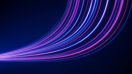 Wall Mural - Abstract curved lines of vibrant blue and purple light trails against a dark background, creating a sense of movement and energy.