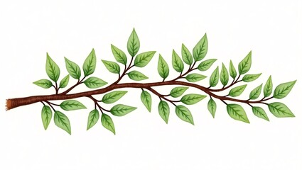 This is a simple illustration of a brown branch with green leaves against a plain white background.