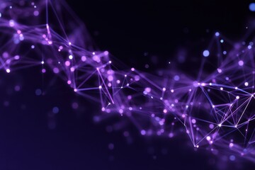 Wall Mural - abstract digital network with glowing violet polygonal lines and particles