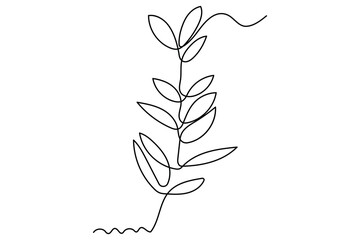 Wall Mural - continuous line vector drawing of botanical leaves one line contour illustration