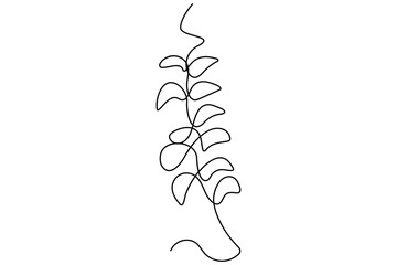 Wall Mural - continuous line vector drawing of botanical leaves one line contour illustration