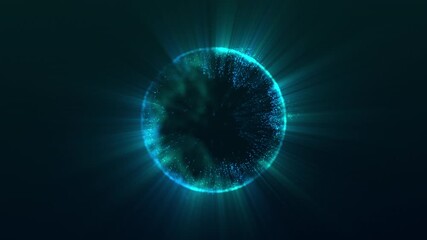 Wall Mural - Glowing blue sphere emitting rays against a dark, mysterious backdrop