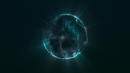 Wall Mural - A glowing blue sphere is illuminated in a dark space, creating a futuristic effect.