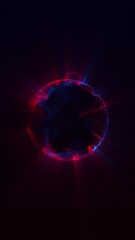Wall Mural - Vibrant digital art features a glowing sphere with red and blue hues and light rays in a dark setting.