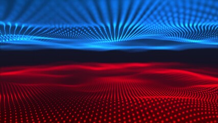 Wall Mural - A captivating abstract digital landscape with blue and red waves in a data-driven design.