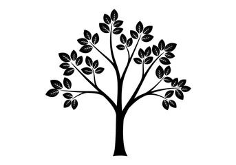 Vector art of stylized black tree with leaves