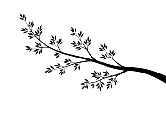 vector art of black silhouette of a tree branch with leaves, symbolizing nature and growth
