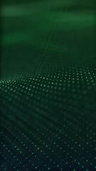 Wall Mural - This abstract artwork displays a wave-like pattern of luminous dots against a dark green background.