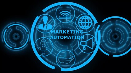 Planning marketing strategy. Marketing automation of business and industrial process ,Abstract technology symbols. performance metrics, and business insights from large data sets ,network , business.