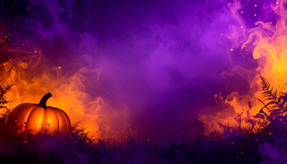 Spooky Halloween Background with Pumpkin and Mystical Smoke