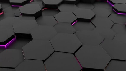 Abstract Black Hexagons with Glowing Purple Edges - Modern Design