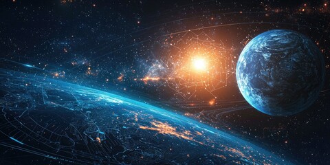 Wall Mural - advanced space exploration ui with interactive holograms, live data feeds, and touch-responsive cele