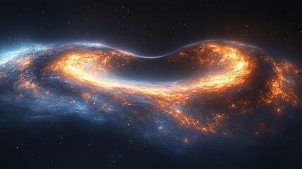 A cosmic vista showcases a vibrant, swirling nebula with a fiery core and icy blue edges, set against a star-speckled void