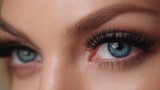 Eyelashes Lift. Woman Model with Long False Eyelashes and Smokey Eye Makeup