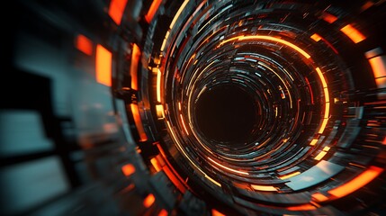 Canvas Print - abstract tunnel with orange light, a futuristic and technological concept of space travel, a portal 