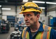 © Sugelas - Contemplative factory worker with helmet and light in an industrial setting